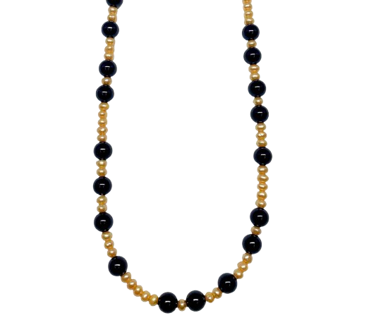 Onyx and yellow pearl necklace