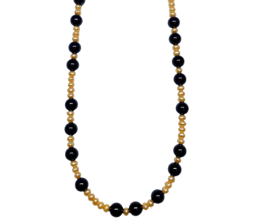 Onyx and yellow pearl necklace